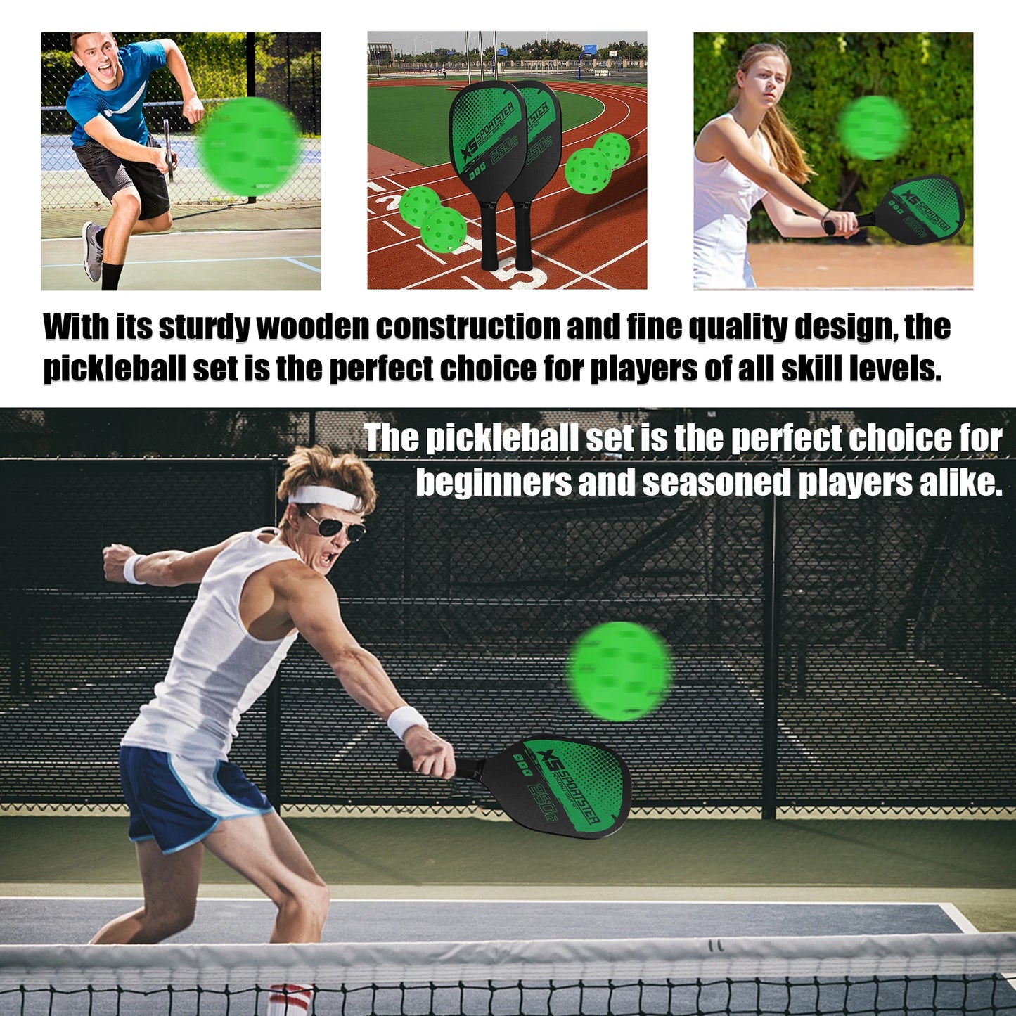 Pickleball Set - Set van 2 Paddles en 4 Ballen
